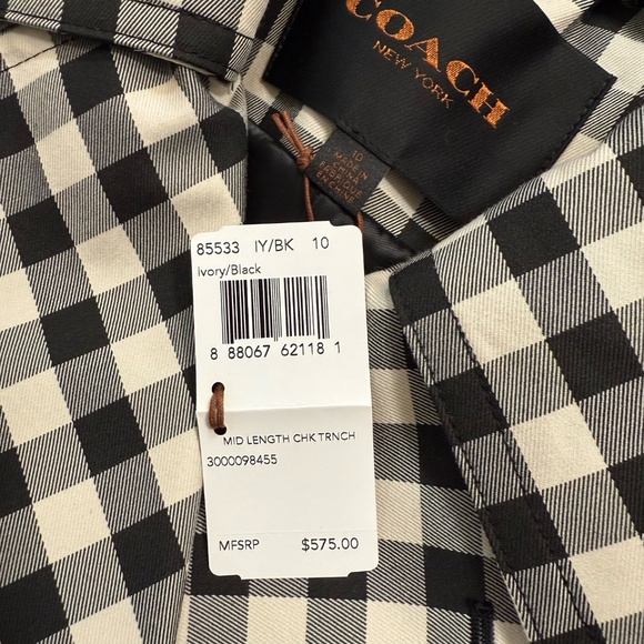 Coach | Black and Ivory Gingham Mid Length Trench Coat Size 10 - Picture 10 of 16